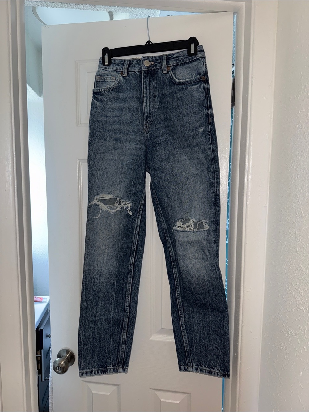 Zara High-Rise Distressed Straight-Leg Jeans